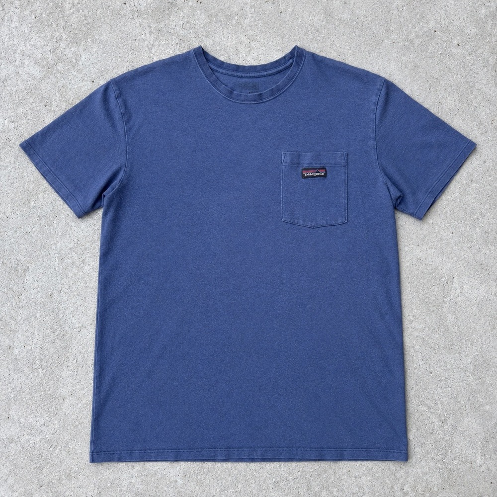 Patagonia Vintage Hemp Short Sleeve Pocket T Shirt Blue Logo Size XL